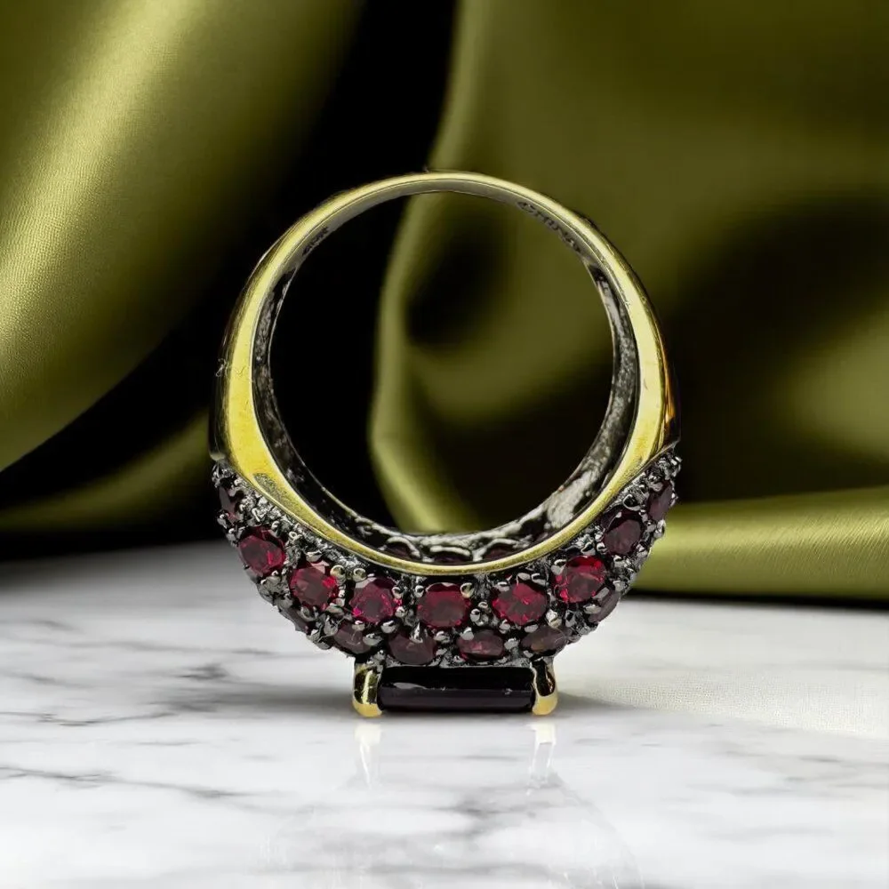 10K Gold -Natural Indian Garnet Cluster Ring - Size 6 -4.5CTTW Garnet Ring -4.4g